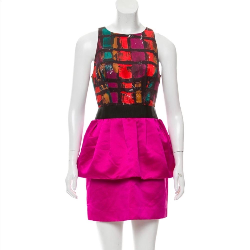 Milly peplum graffiti cocktail mini silk dress